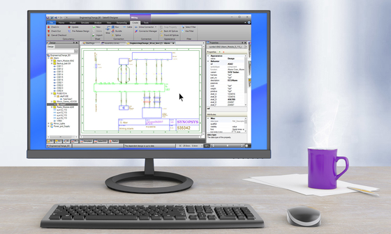 Computer running SaberES Designer integrated electrical system designer software